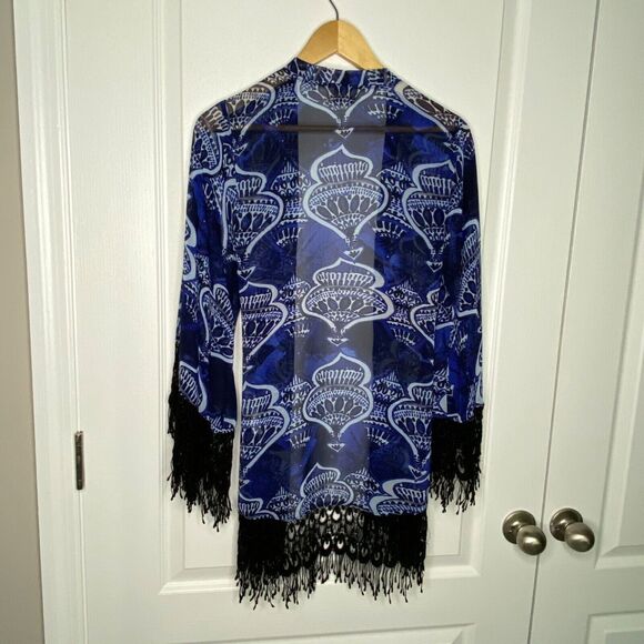 Show Me Your Mumu Wms S Blue Alsten Genie In A Bottle Kimono Fringe Boho Sheer - Picture 2 of 7